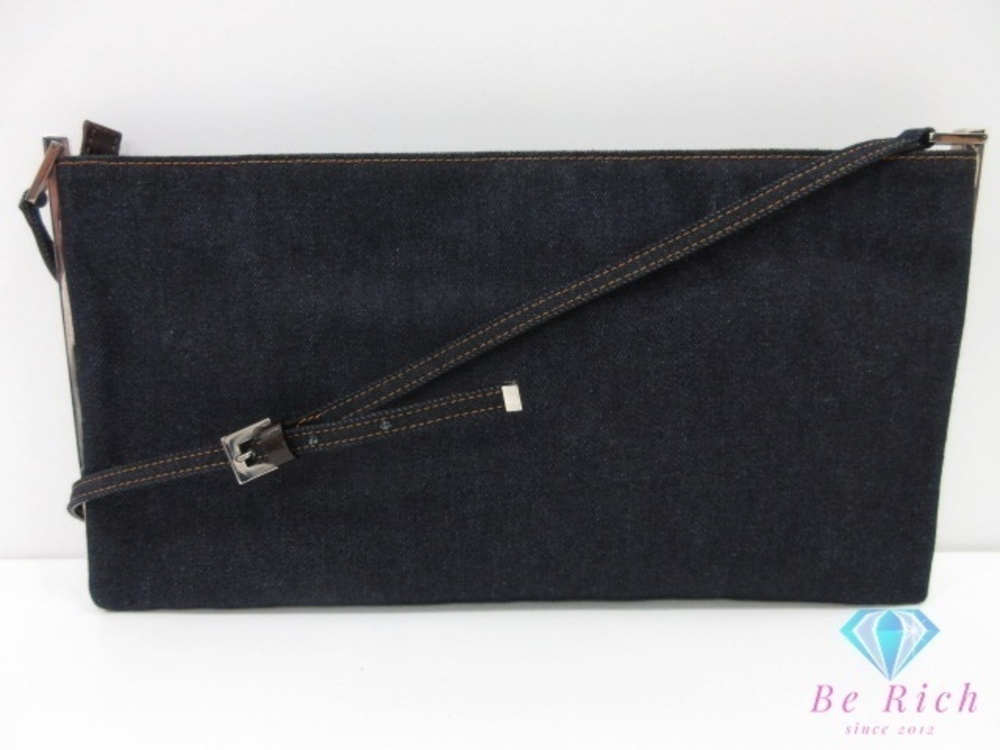 Fendi Denim Shoulder Bag Indigo Blue Leather Crossbody